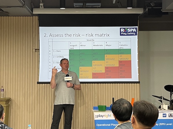 課程由英國權威組織 The Register of Play Inspectors International Limited的Chairman兼The Royal Society for the Prevention of Accidents (RoSPA) 的 Chief Executive / Head of Play Safety Mr David Yearley 擔任主講。